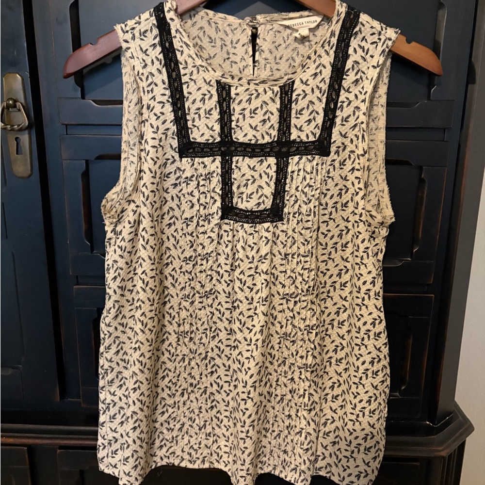 Rebecca Taylor Boxy Cream and Black Sleeveless Blouse